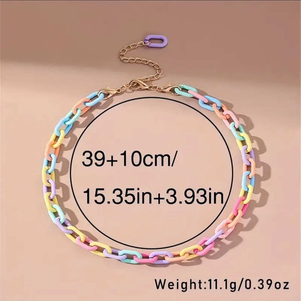 ⭐️Pink and Blue Pastel Necklace with Chunky Links - Picture 3 of 3